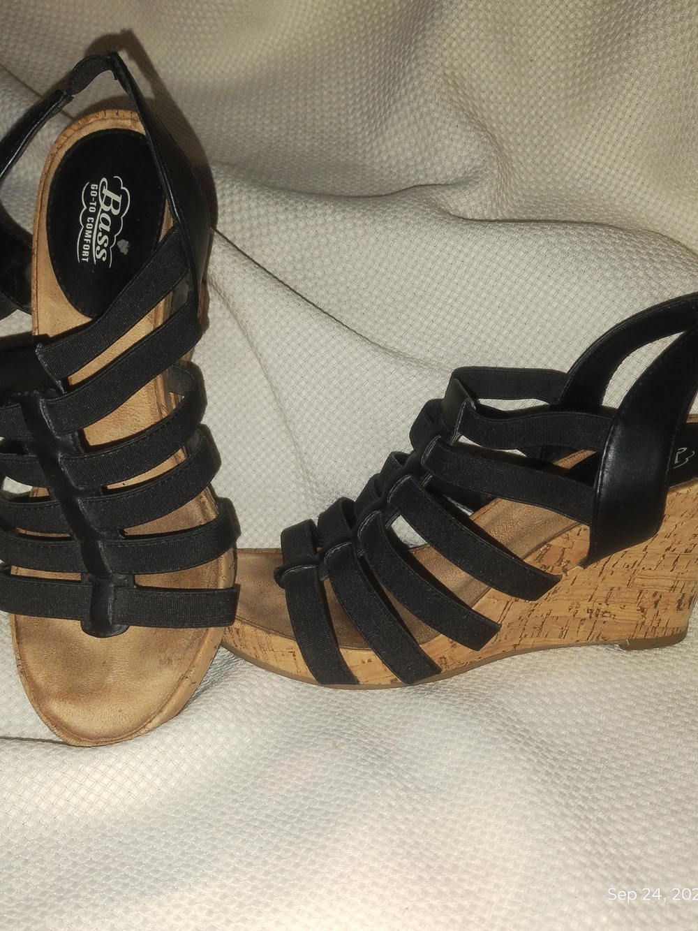 Bass Women’s Black Strappy Cork Wedge Sandals